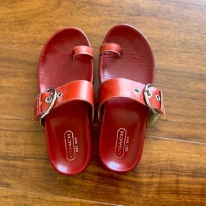 Red leather Coach sandals